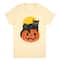 Beige Black Cat on Jack-o'-Lantern Adult Crew Neck T-Shirt by Celebrate It™